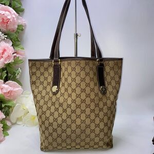 Authentic GUCCI GG Logo Canvas Leather Trim Tote